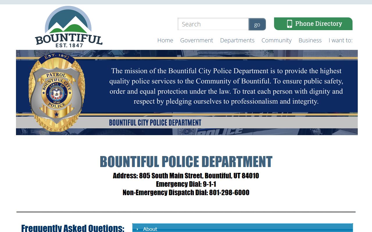Bountiful police department page for Bountiful police records