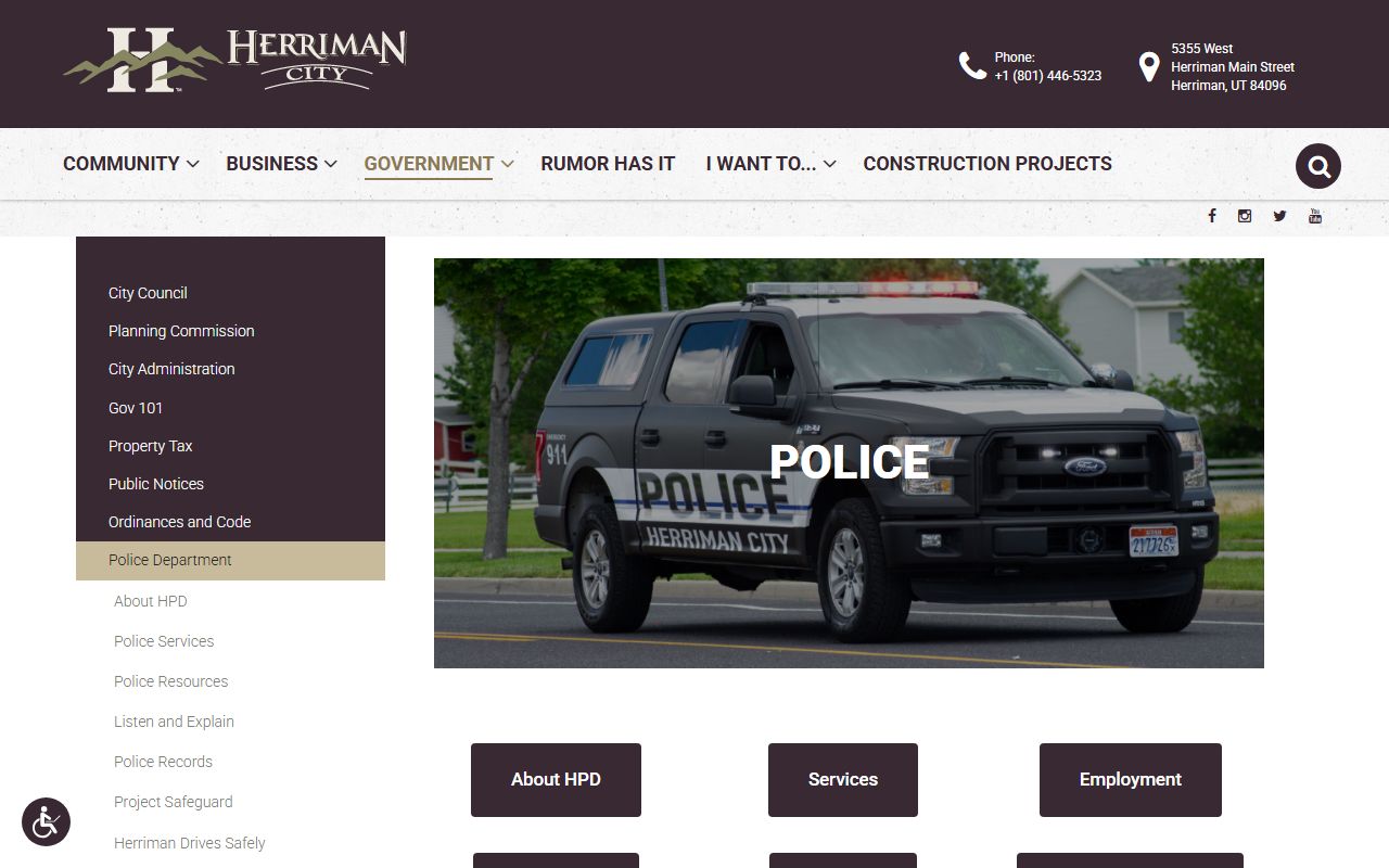 Herriman city police department page for Herriman police records