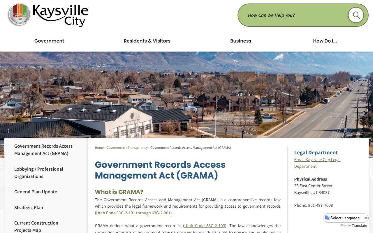 Kaysville GRAMA information for police records