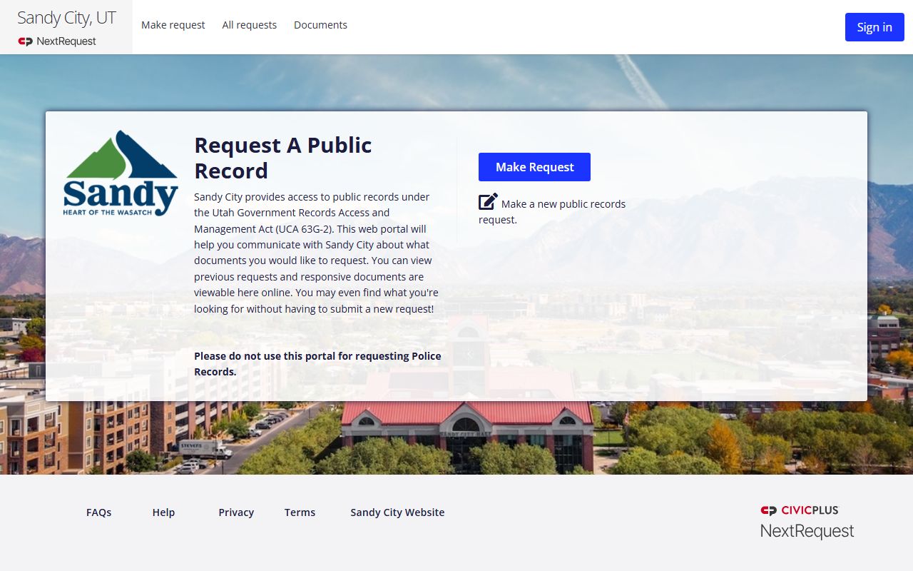 Sandy City records portal for police records requests