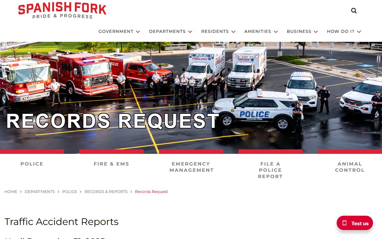 Spanish Fork police records page for Spanish Fork police records