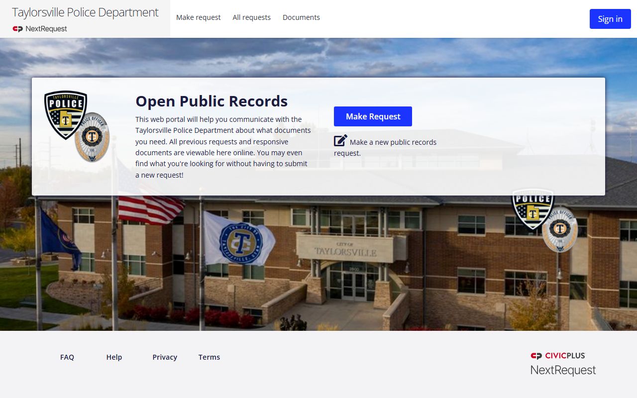 Taylorsville police records portal for public request history and responsive documents