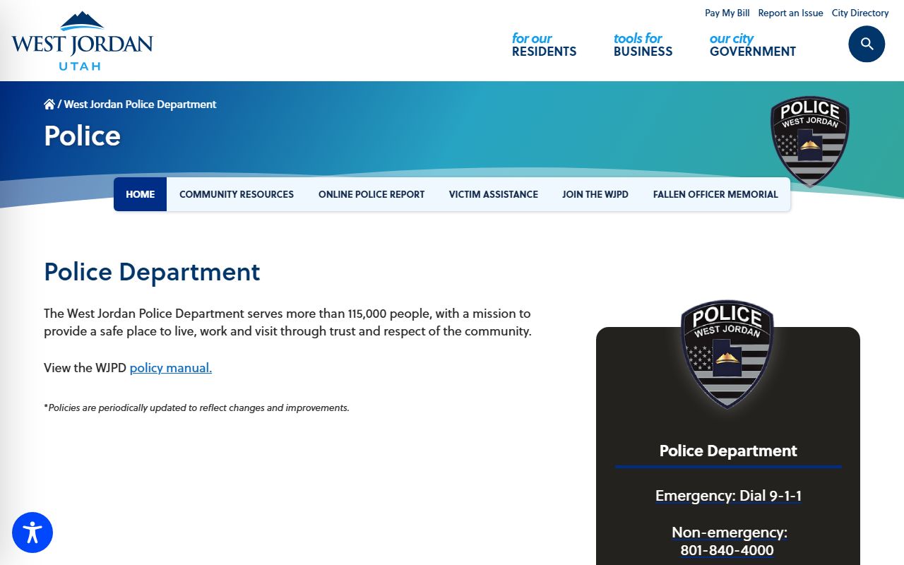 West Jordan police records and department page