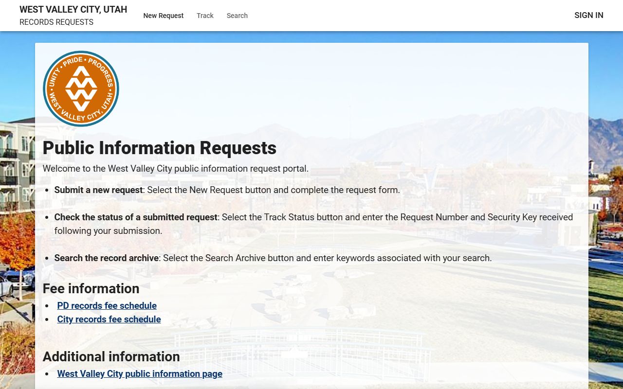 West Valley City police records portal and status page