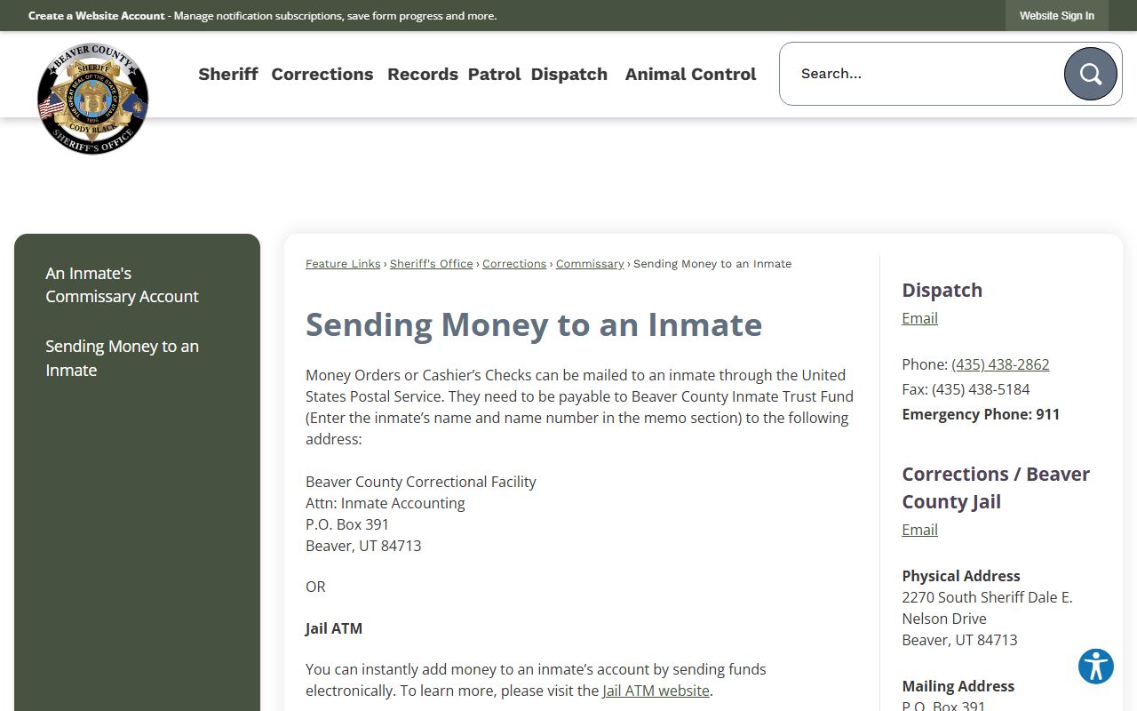 Beaver County police records division contact page