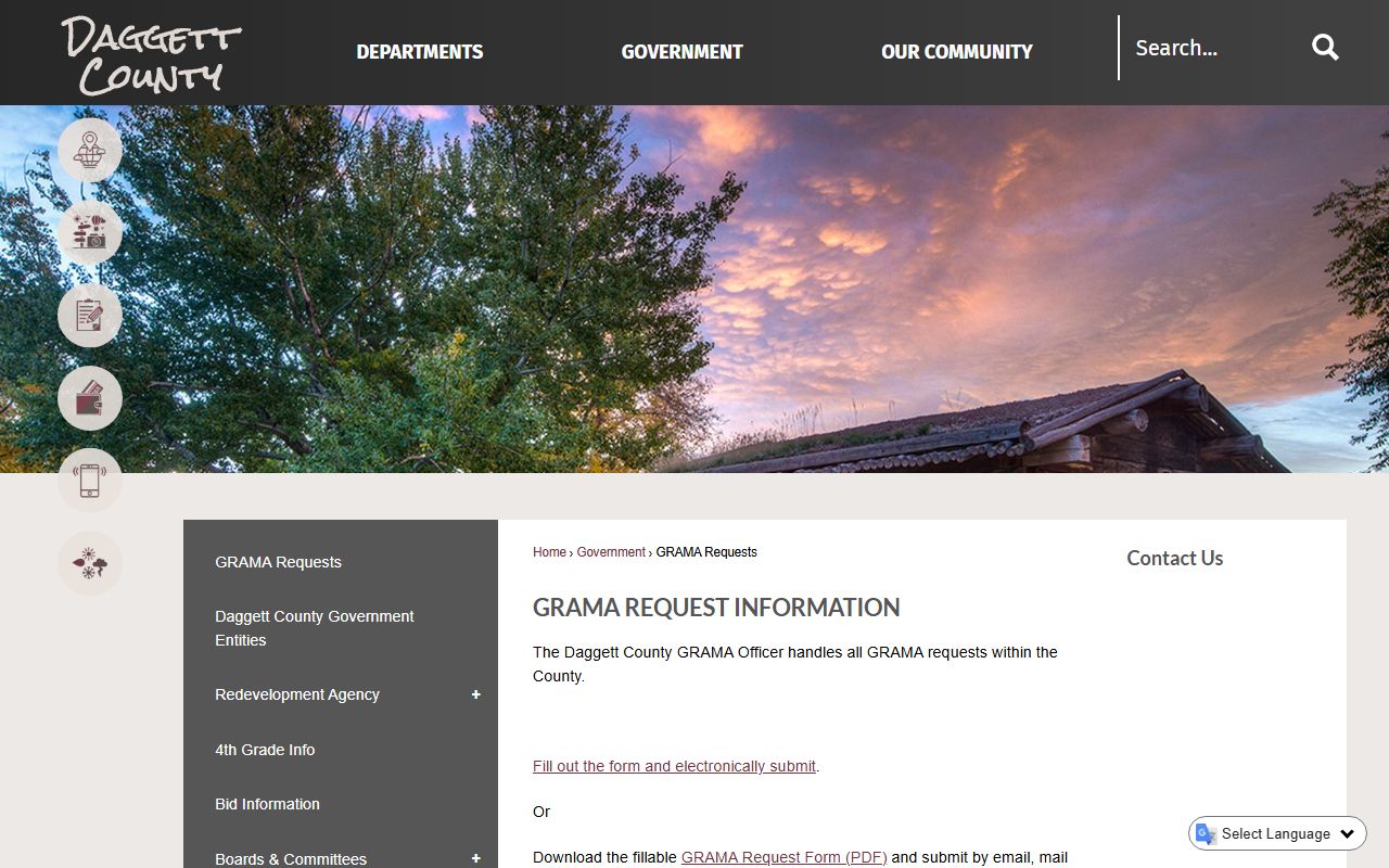 Daggett County police records GRAMA request page