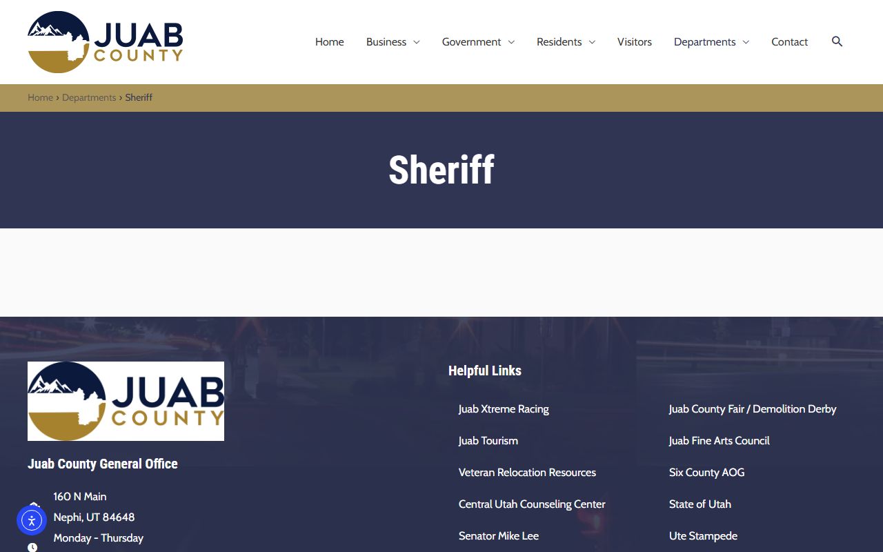 Juab County police records sheriff office page