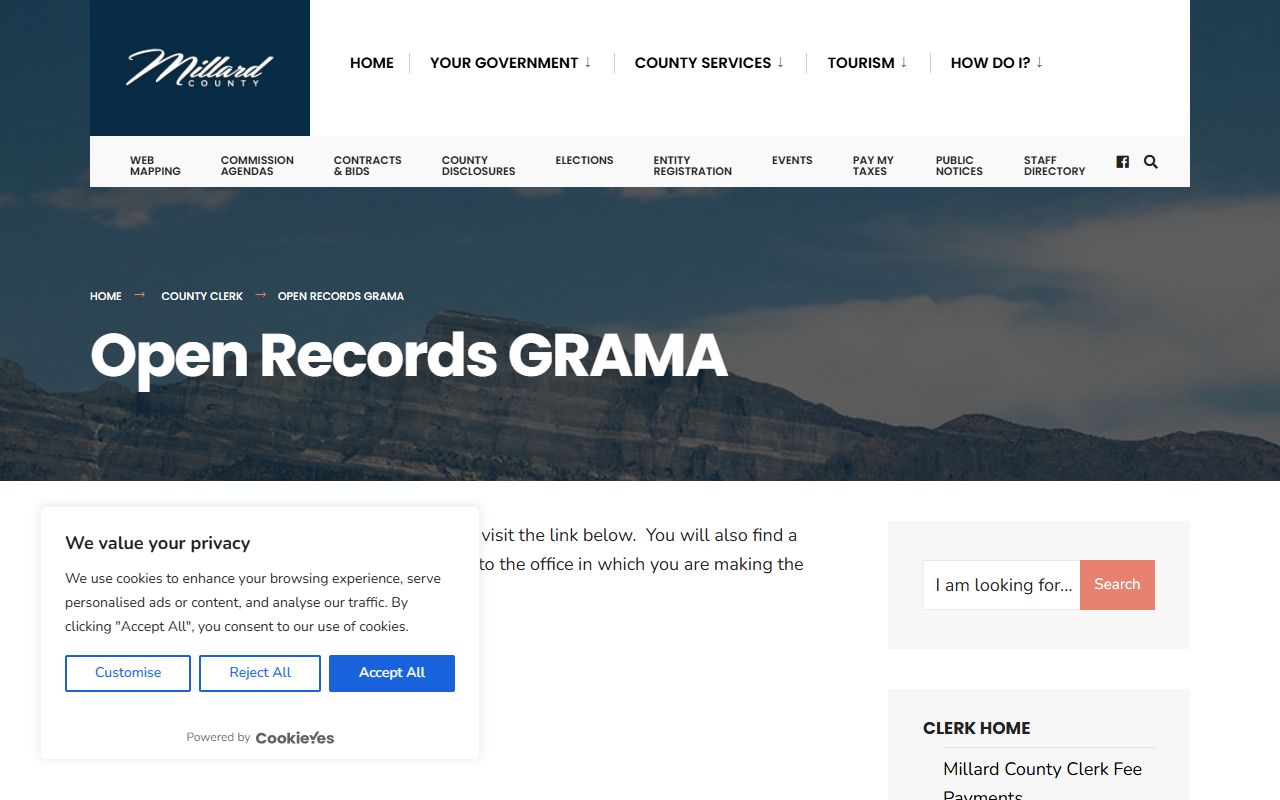 Millard County police records open records GRAMA page