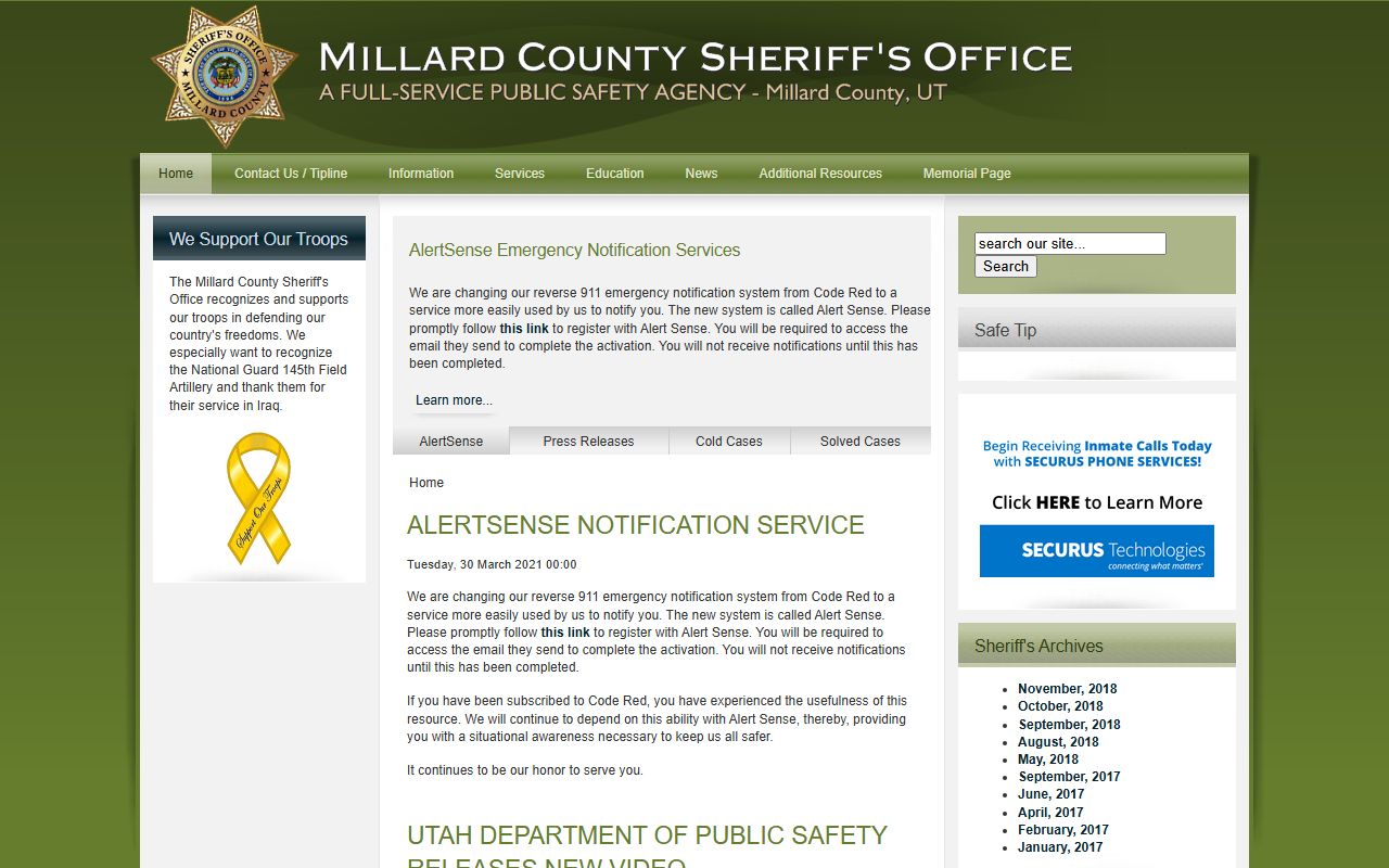 Millard County police records sheriff office page