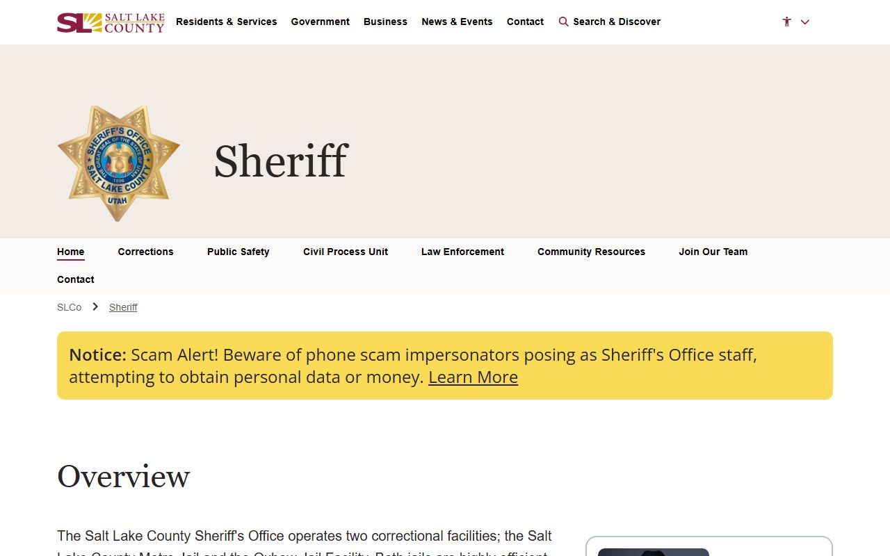 Salt Lake County police records sheriff office page