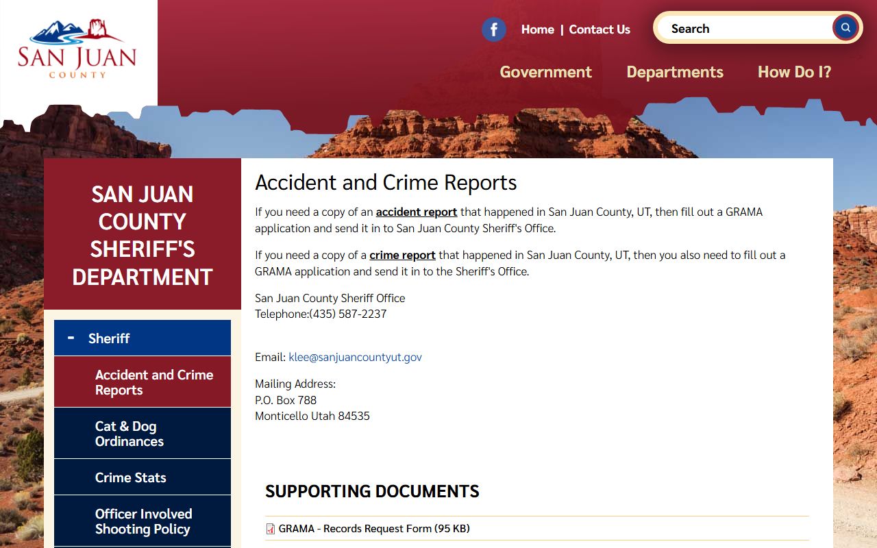 San Juan County police records accident and crime reports page