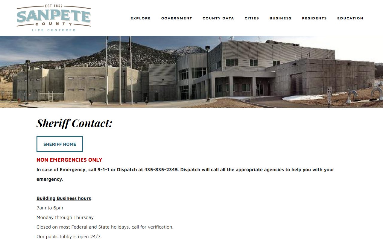 Sanpete County police records sheriff contact page