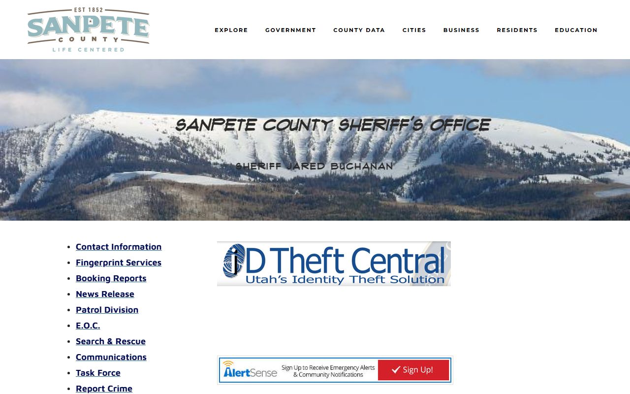 Sanpete County police records sheriff website page