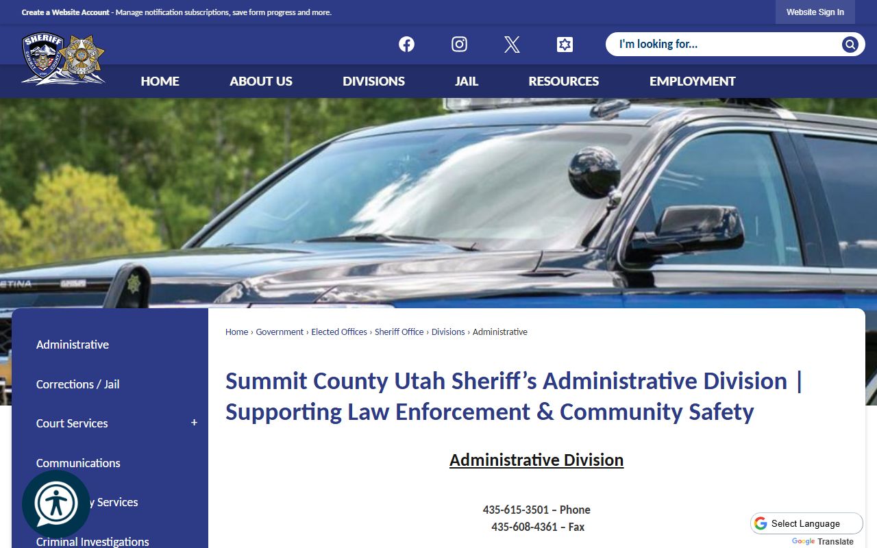 Summit County police records administrative division page