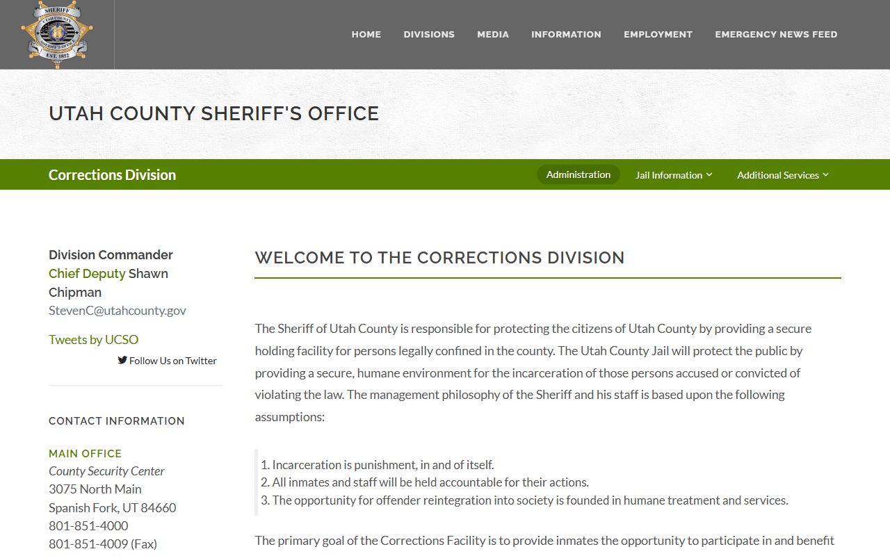 Utah County police records corrections division page