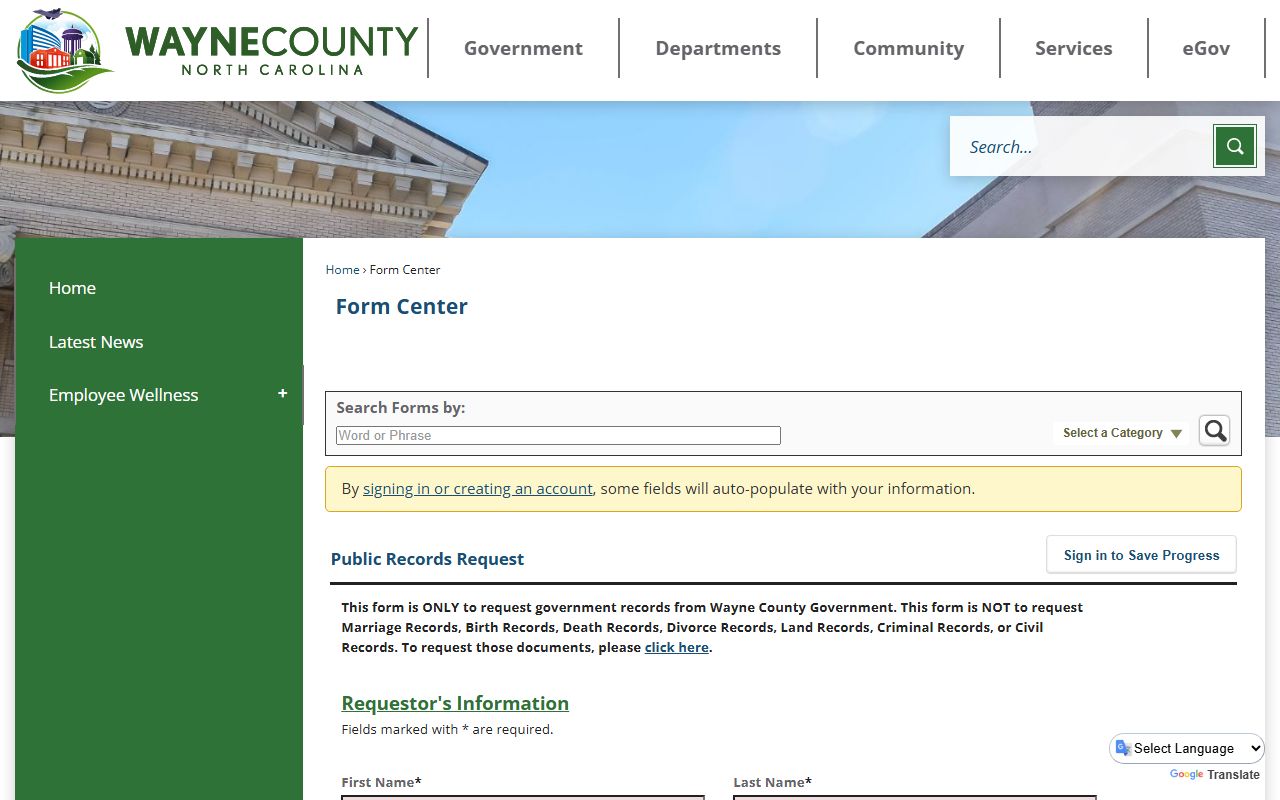 Wayne County police records public records request form