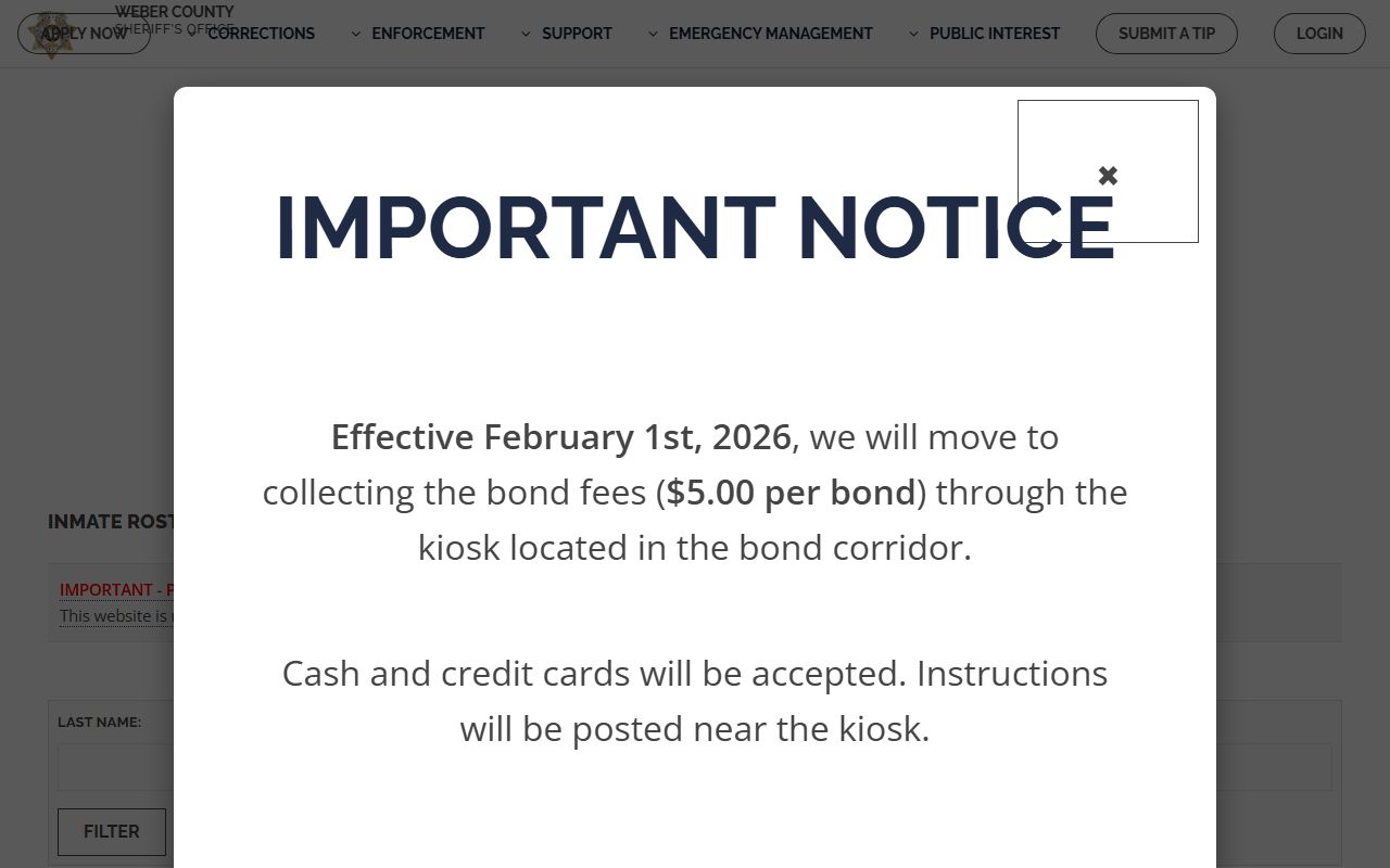 Weber County inmate roster for police records research