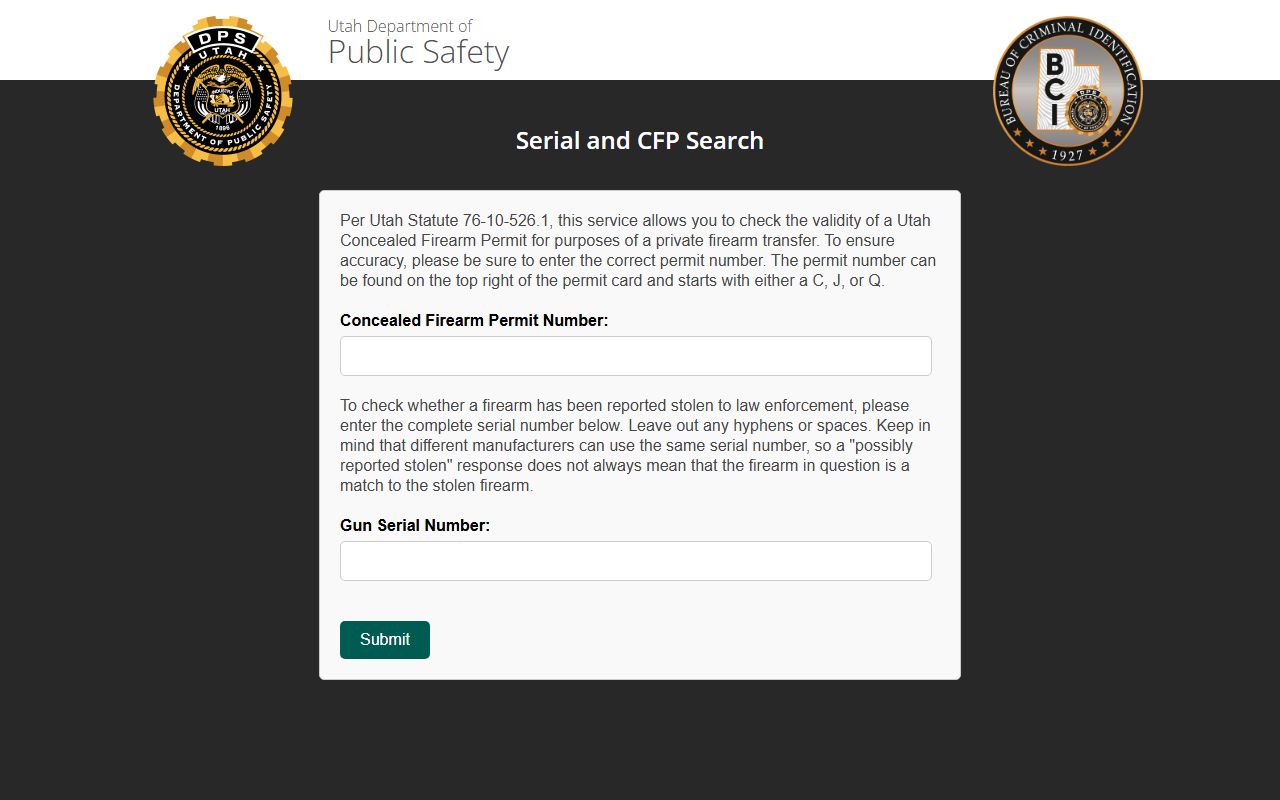 Utah private party firearm sale checks page