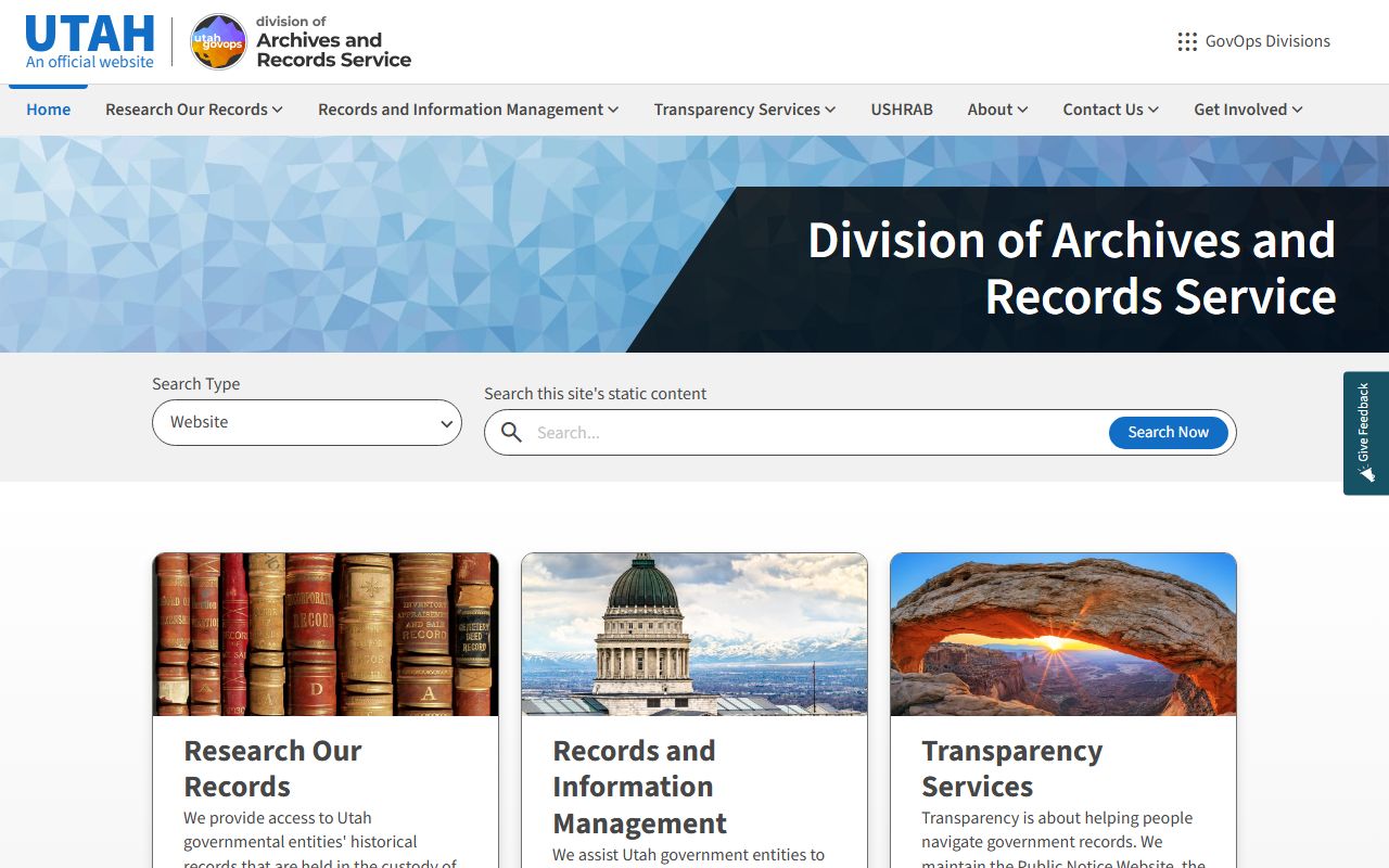 Utah State Archives page for Utah police records research